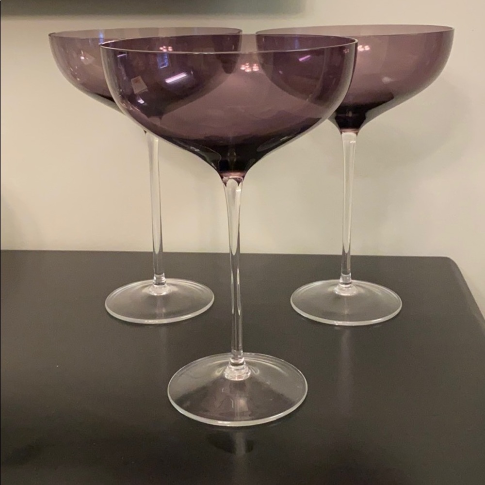 Pottery Barn Amethyst Champagne Coupe Glasses (3)
